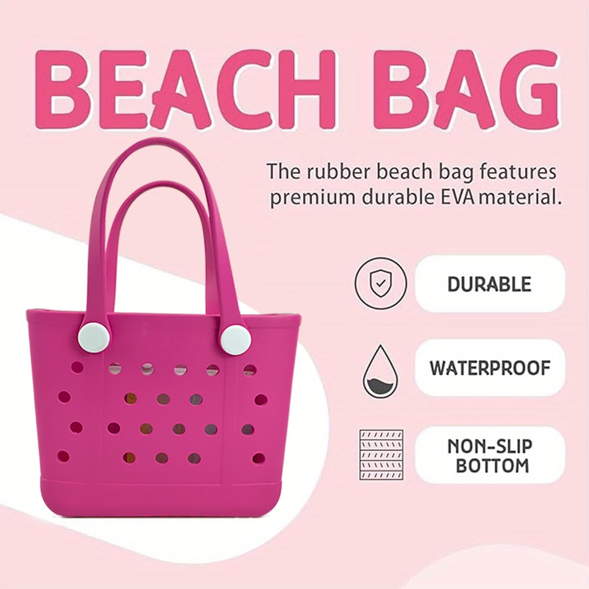 UeKeKicg Small Beach Tote Bag, Rubber Beach Bag, Waterproof Washable Durable Open Travel Totes for the Beach Pool Sports (Grey)