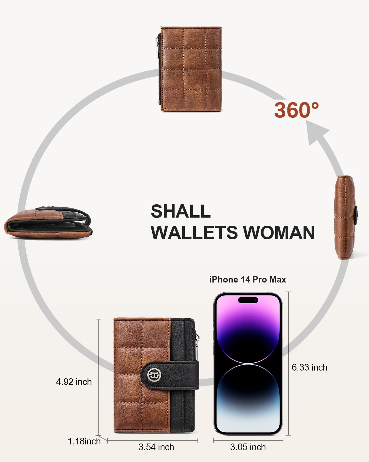 BOSTANTEN Small Wallet for Women Leather RFID Blocking Card Holder Bifold Compact Wallets With Zipper Coin Pocket Black＆Brown