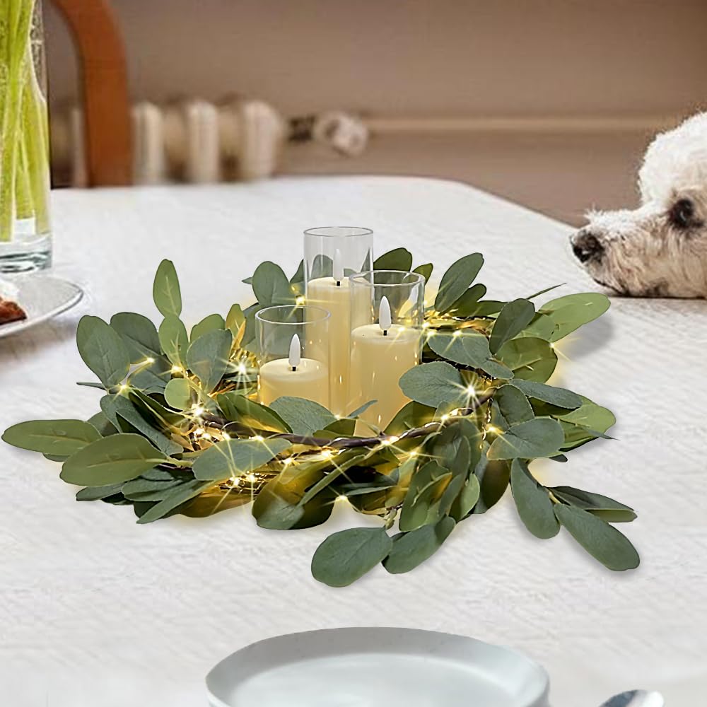 6.56FT Eucalyptus Garland with Lights 96 LEDs 8 Modes Battery Operated with Timer Faux Twig Vine Lights Spring Greenery Garlands for Mantle Fireplace Wall Table Stairs Wedding Party Bedroom Home Decor