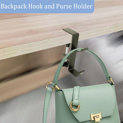 Desk Mount Bag Holder Hook Clamp,On Backpack Hanger Portable Desk Mount Headphones Holder for Reduce Desk Clutter Table Desk Table Hanging Storage (1 Pcs-Double Hook Gray)