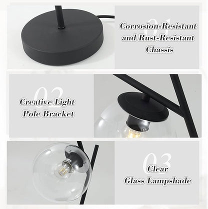 Mid Century Table Lamp Vintage Bedroom Desk Lamp Black Nightstand Lamp Contemporary Clear Glass Globe Bedside Lamp for Office Study Room
