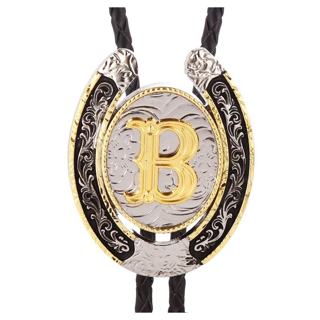 HUABOLA CALYN Bolo Tie for Men- Golden Initial Letter ABCDMJR to Z Western Cowboy Bolo Tie for Women (B)