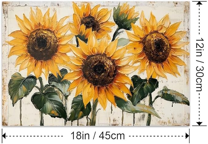 Yesad Sunflower Décor Vintage Flower Pictures Canvas Wall Art, Farmhouse Wall Art Rustic Wall Décor for Living Room Bedroom Kitchen Floral Print Poster (Unframed,18”x12”,Sunflower1)