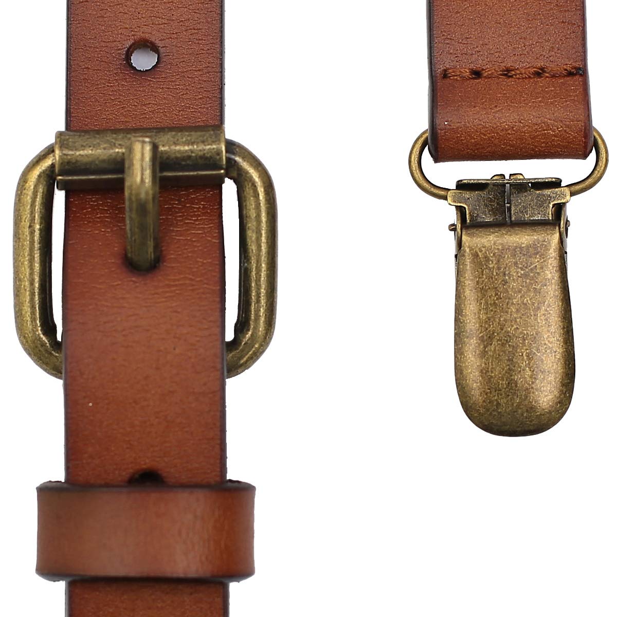 EURYNOME Leather Suspenders For Men, Brown Genuine Leather Suspenders Groomsmen Gifts (01#, M)