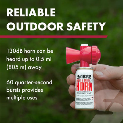 SABRE Sport and Safety Horn, 130 dB Air Horn, 60 ¼ Second or 25 ½ Second Bursts, Audible Up To 1/2-Miles (804-Meters), Perfect for Use at Sporting Events, Boating, Camping, Hiking