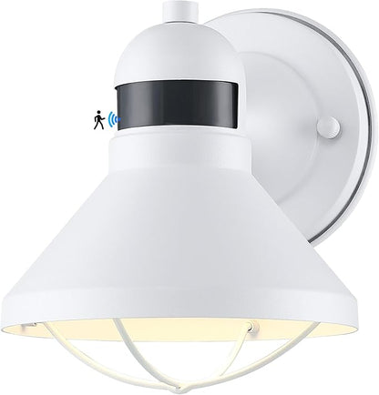 LONEDRUID Dusk to Dawn Motion Sensor LED Outdoor Barn Light Fixtures White Exterior Wall Lantern Waterproof Outside Sconce Lighting Rustic Farmhouse Wall Mount Lamp for House Porch Patio Garage