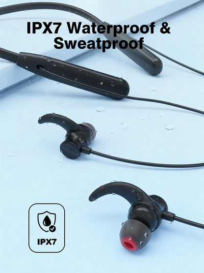Rythflo Neckband Bluetooth Headphones, ENC IPX7 Sweatproof Sport Earbuds with AI-Enhanced Mic Vibration Call Alert, 50H Playtime Deep Bass Wireless Waterproof Earphones for Work Running Workout Gym