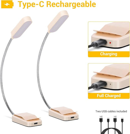Book Light 2 Pack, Rechargeable Reading Lights for Books in Bed-Eye Caring 3 Colors, Stepless Dimming, 360° Flexible Studying Small Desk Lamp, Lightweight Clip-on LED Night Light for Book Lovers, Kids
