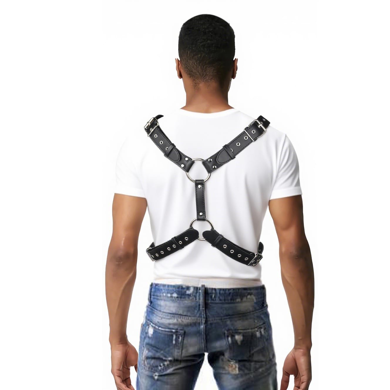 Men's PU Leather Chest Harness Belt, Adjustable Body Harness Belt for Men, Male Punk Chest Shoulder Harness for Party and Cosplay X024