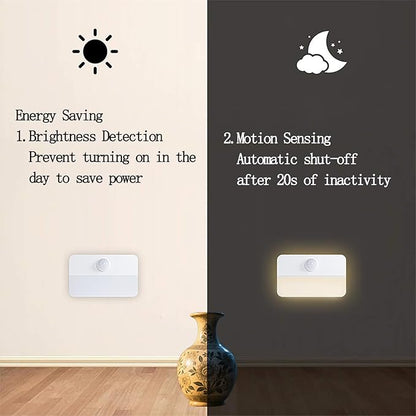 Motion Sensor Night Light Indoor, Rechargeable LED Stair Lights, Warm White Stick-On Closet Lights, Battery Operated Hallway, Cabinet, Bedroom, Kitchen Lamps (6 Pack, White)
