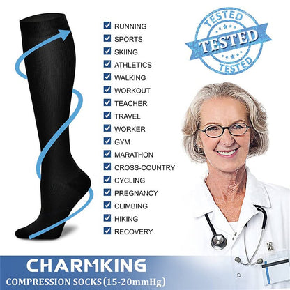 CHARMKING Compression Socks for Women & Men (8 Pairs) 15-20 mmHg Graduated Copper Support Calf Socks are Best for Pregnant, Nurses - Boost Performance, Circulation, Knee High Wide Calf(L/XL, Multi 05)