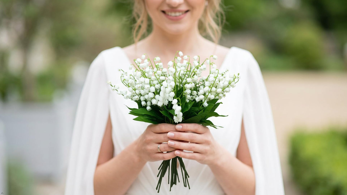 24PCS Artificial Lily of the Valley Flowers Plastic Flower for Outdoor Bridal Wedding Bouquet Home Garden Party Wedding Decoration