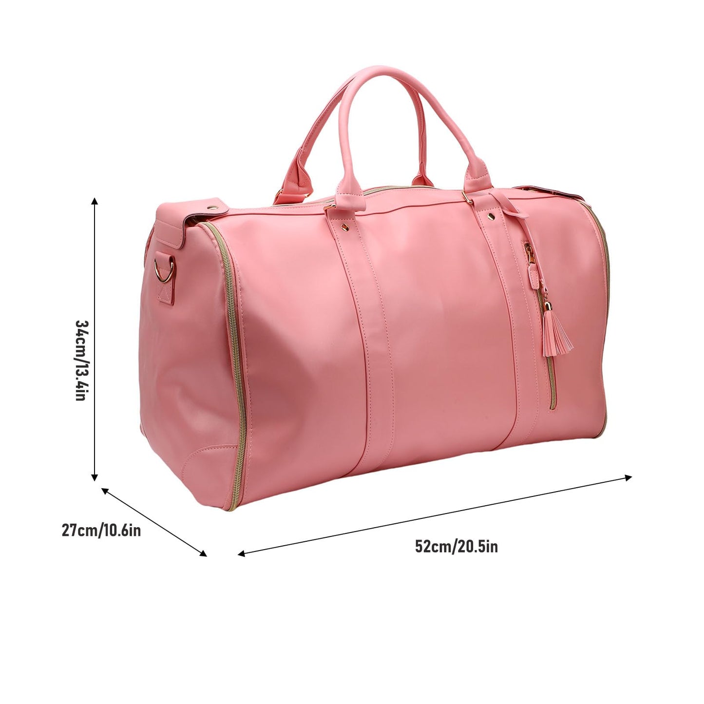 Hamwesh Rolling Garment Bag, 40L PU Leather Rolling Duffle Bag Detachable Telescopic Trolley Spacious Main Compartment Front Zip Pocket, Travel with Wheels for Men Women (Pink)