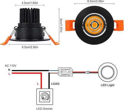 inShareplus 2 Inch LED Downlight, 3W Recessed Lighting 220LM COB Dimmable, 3000K Warm White, CRI80, Black Trim, Ceiling Lights with LED Driver, 20 Pack