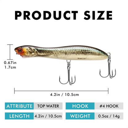 TRUSCEND Pencil Fishing Lures with VMC/BKK Hooks, Pencil Plopper, Floating Pencil Popper, Dog Walker for Freshwater and Saltwater, Long-Cast Fishing Lures or Quake Sinking Pencil Baits Teasers