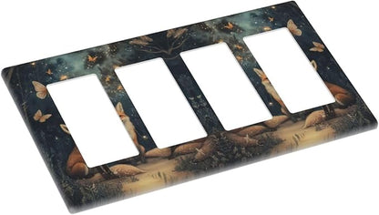 Decorative Art Light Switch Covers Foxes & Forest 4 Gang Rocker Decora Outlet Covers Electrical Faceplate GFCI Wall Plate for Home Decor