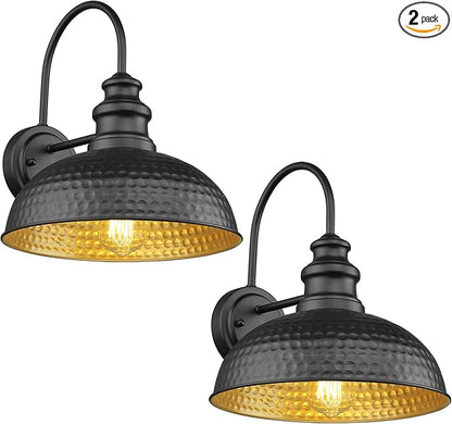 Farmhouse Outdoor Barn Light Fixtures, 12 Inch Dome Gooseneck Exterior Wall Lights, Rustic Outdoor Wall Sconces Outside Wall Mount Lantern with Bead Shape for Home, Porch, Garage, Doorway