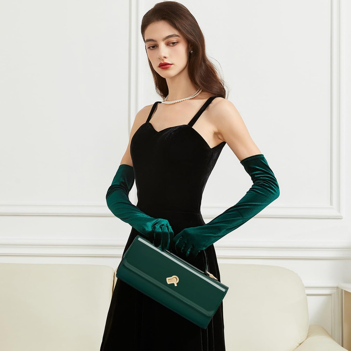 Huralona Evening Clutch Bag Crossbody Handbag Square Box with Detachable Chain PU Leather Shoulder Bag for Women (Dark Green)
