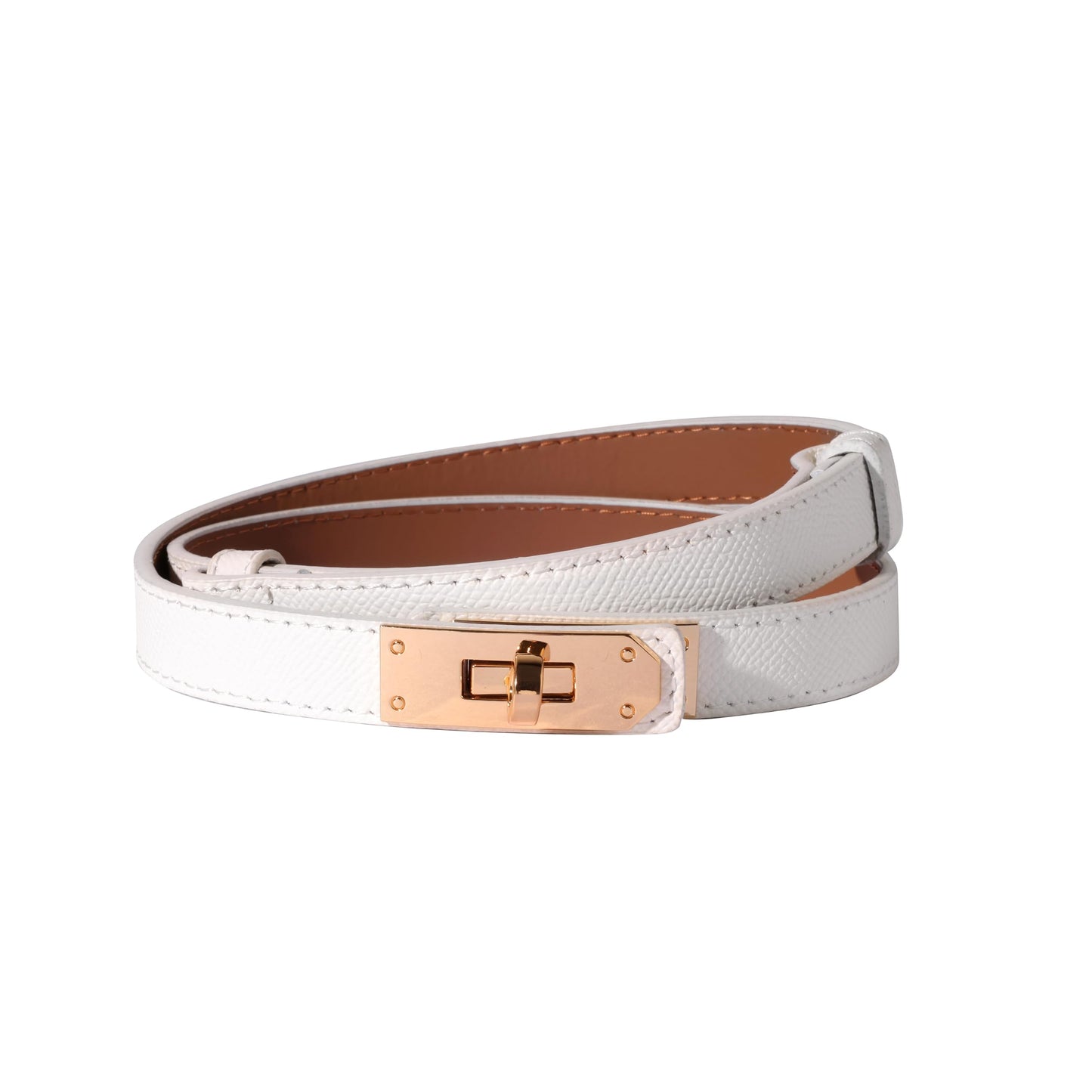 Ovekaut Women Skinny Leather Belt Solid Color Alloy Turn Lock Adjustable Waistband for Dresses Jeans Coats (White/Gold)