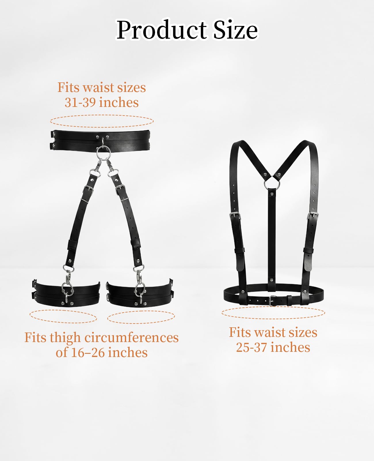 Waaqkid 2 PCS Leather Harness for Women Set, Adjustable Black Punk Body Harness Belts Goth for Halloween Cosplay Party