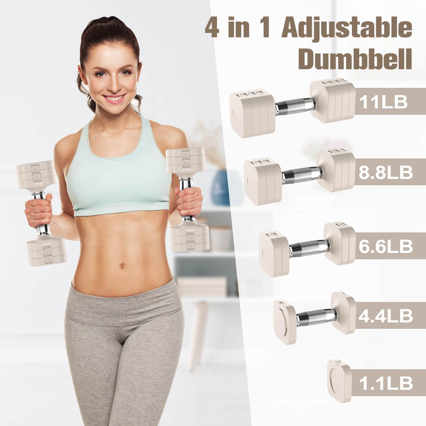 22LBS Adjustable Dumbbells Set, Adjustable Weight Dumbbells with 4 Levels 4.4lb, 6.6lb, 8.8lb, 11lb, Hand Weights Sets for Women/Men Home Gym Full Body Workout