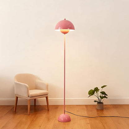Modern Flowerpot LED Floor Lamp for Living Room, Vintage Metal Lampshade Spotlight Standing Lamp with Foot Switch, Retro E26 Base Round Floor Light Fixture for Bedroom, Office (Pink)