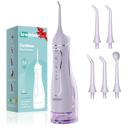 Leominor Water Flosser Pick for Teeth, 300ML Portable Oral Irrigator Upgraded Tank Removable,IPX7 Waterproof, Rechargeable Travel Teeth Cleaner, Professional Electric Flossing Machine (Pink)