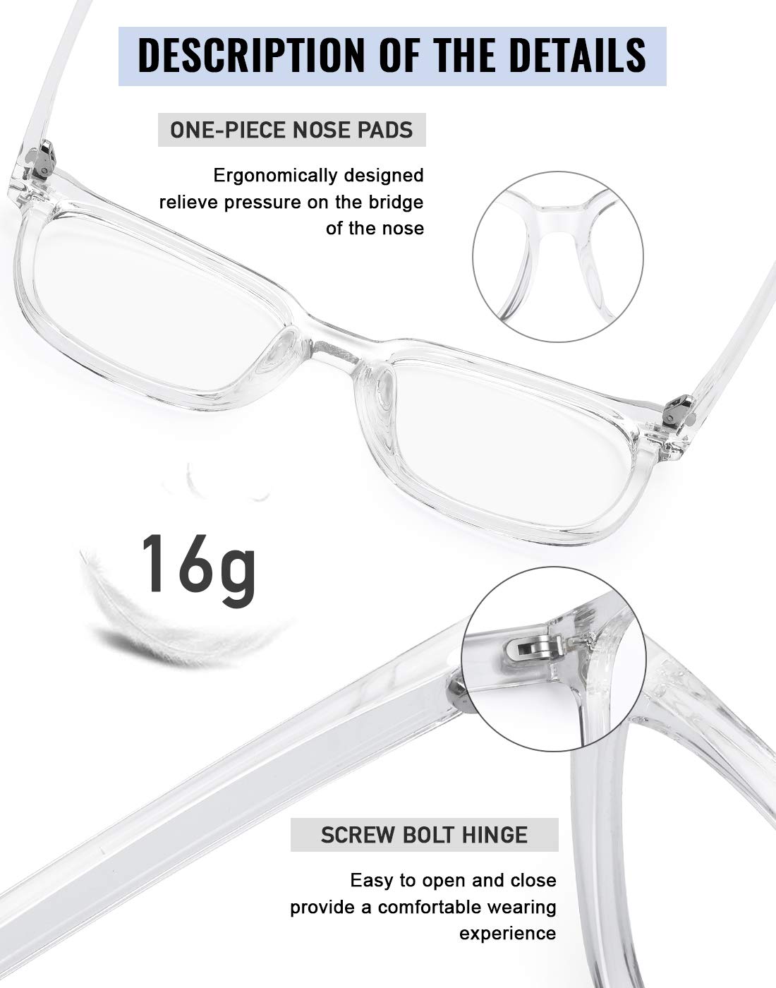 PANNER Oversized Square Blue Light Blocking Glasses for Women Men Anti Glare Reduce Eyestrain Computer Glasses(Clear)