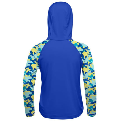 DRONIRING Boys Rash Guard Swim Hoodie, UPF 50+ UV Sun Protection Long Sleeve Fishing Shirt, Kids Youth SPF Water Shirts Cobalt Blue