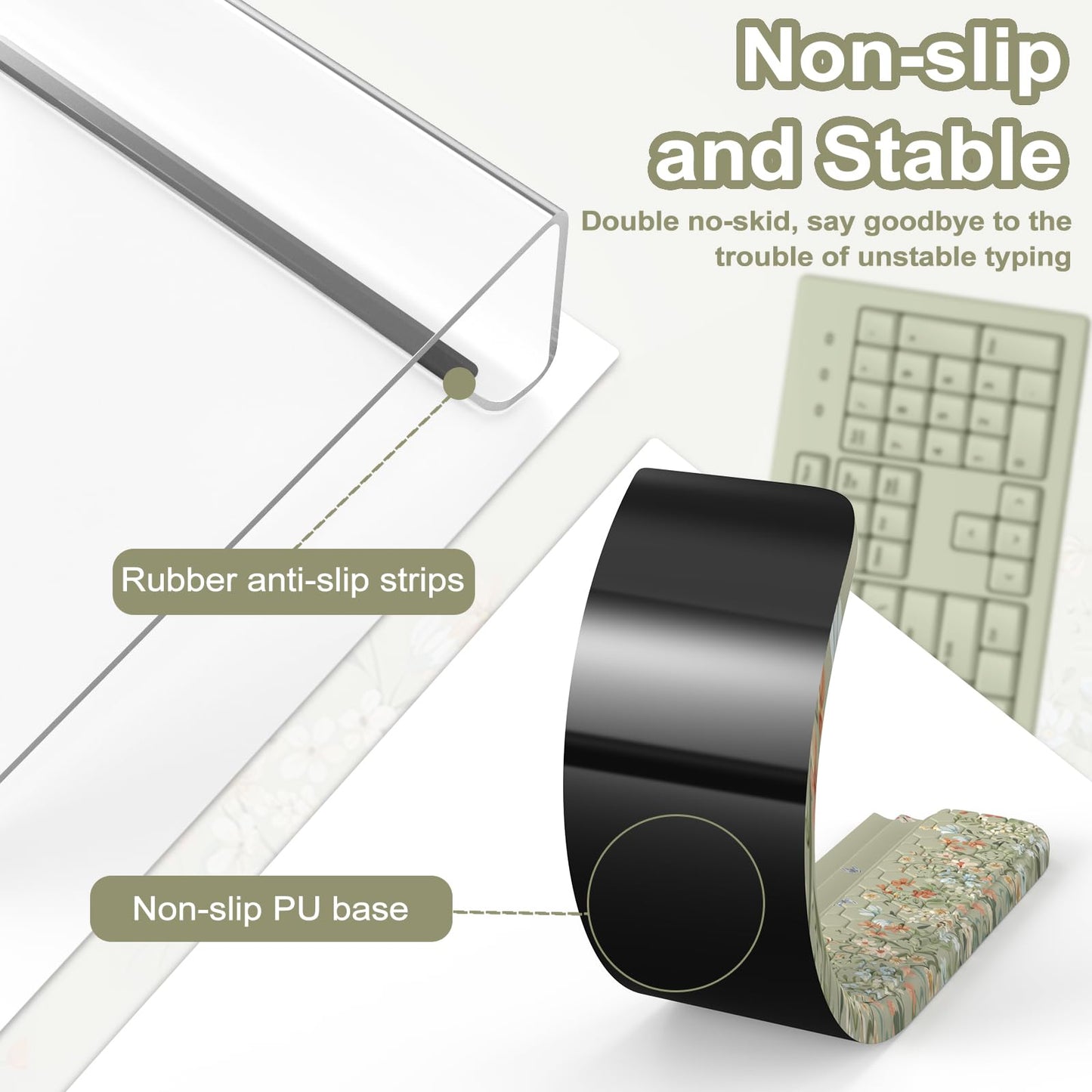 HAOCOO Computer Keyboard Stand, Wrist Rest with 3-Level Height Adjustment, Acrylic Keyboard Holder for Comfortable Typing, Tilted Keyboard Rest, Desk Wrist Pad for Office, Home