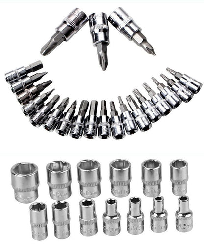 YWHWLX 46 Pieces 1/4 in. Drive Ratchet Socket Wrench Set with Quick-Release Ratchet,Includes Metric Bit Sockets and Extension Bar for Car Repair and Home Maintenance