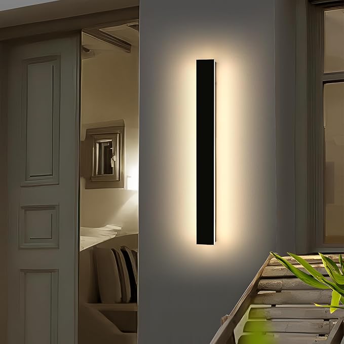 Modern Outdoor Wall Sconce, 47inch LED Wall Mounted Light, 3000K Warm White, IP65 Waterproof, Black Aluminium, AC 85-265V, Minimalist Long Light Fixture for Patio, Garage, Yard, Gardens