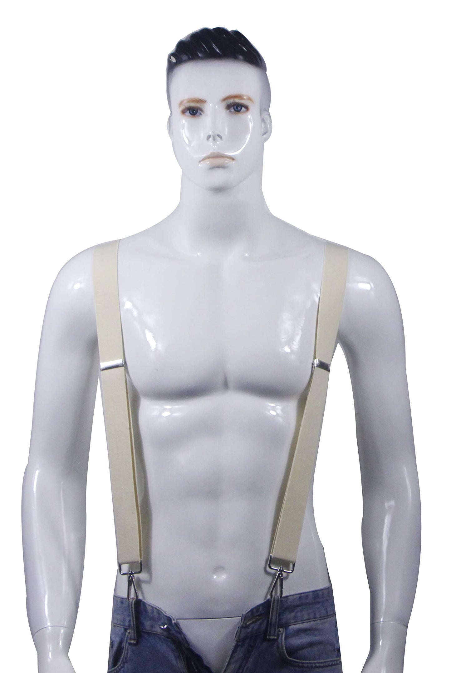 Cedrainy Suspenders for Men 3 Swivel Hooks 1.4 Inch Wide Adjustable Elastic Braces with Heavy Duty Belt Loops (Off-White)