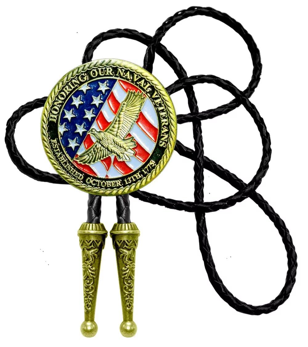 Moranse Bolo Tie with Fluttering American Flag Patriot Style Genuine and Cowhide Rope