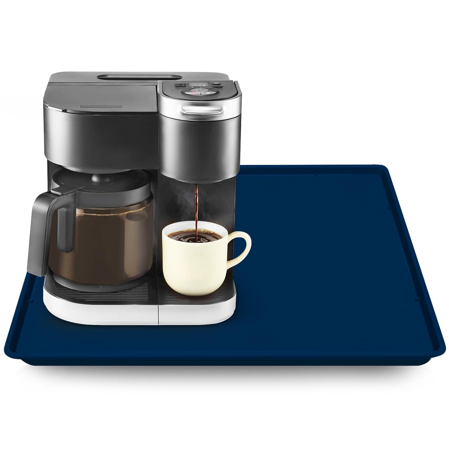 TOHONFOO Silicone Coffee Mat with Lip, 19.7'' x 15'' Heavy Duty Bar Mat, Coffee Tray for Countertop Fit Under Machine Pot Espresso Machine, Grey