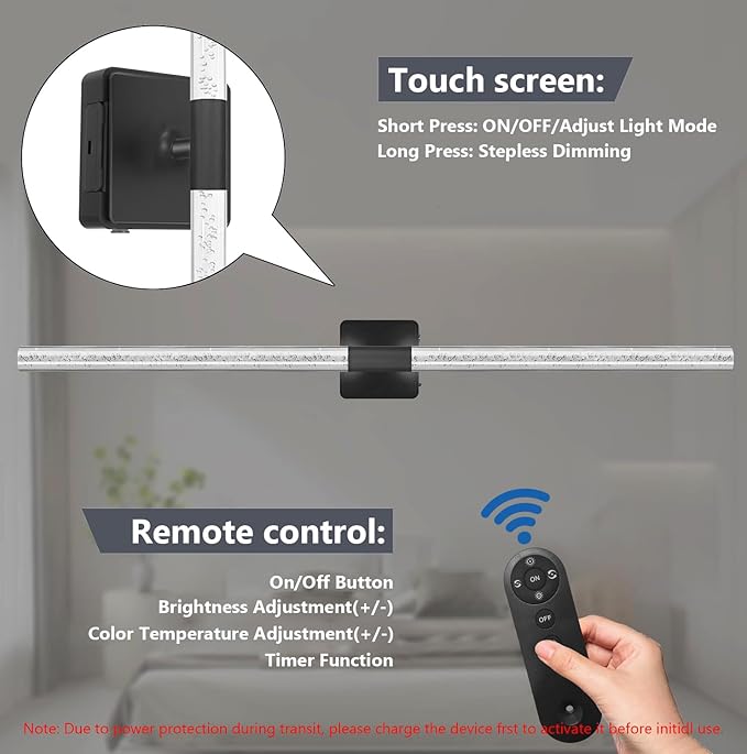 24in Acrylic Battery Operated Wall Sconces Set of 2, [8000mAh Removable Battery & Sunset Glow] Dimmable 2700K–6500K, Touch/Remote Control Wireless Wall Lamps–Black