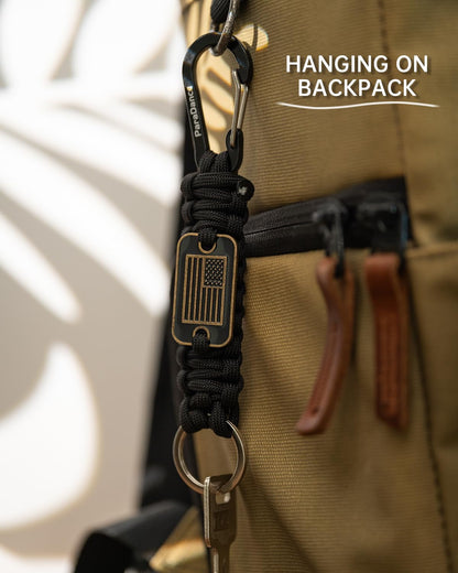 Paracord Keychain Carabiner with Cool USA Flag Men/Women, Military Braided Key Chain with Hook Clip Ring, Heavy Duty Key Lanyard for Car Keys/Backpack, Camping Hiking, 2-Pcs (2 * Black)