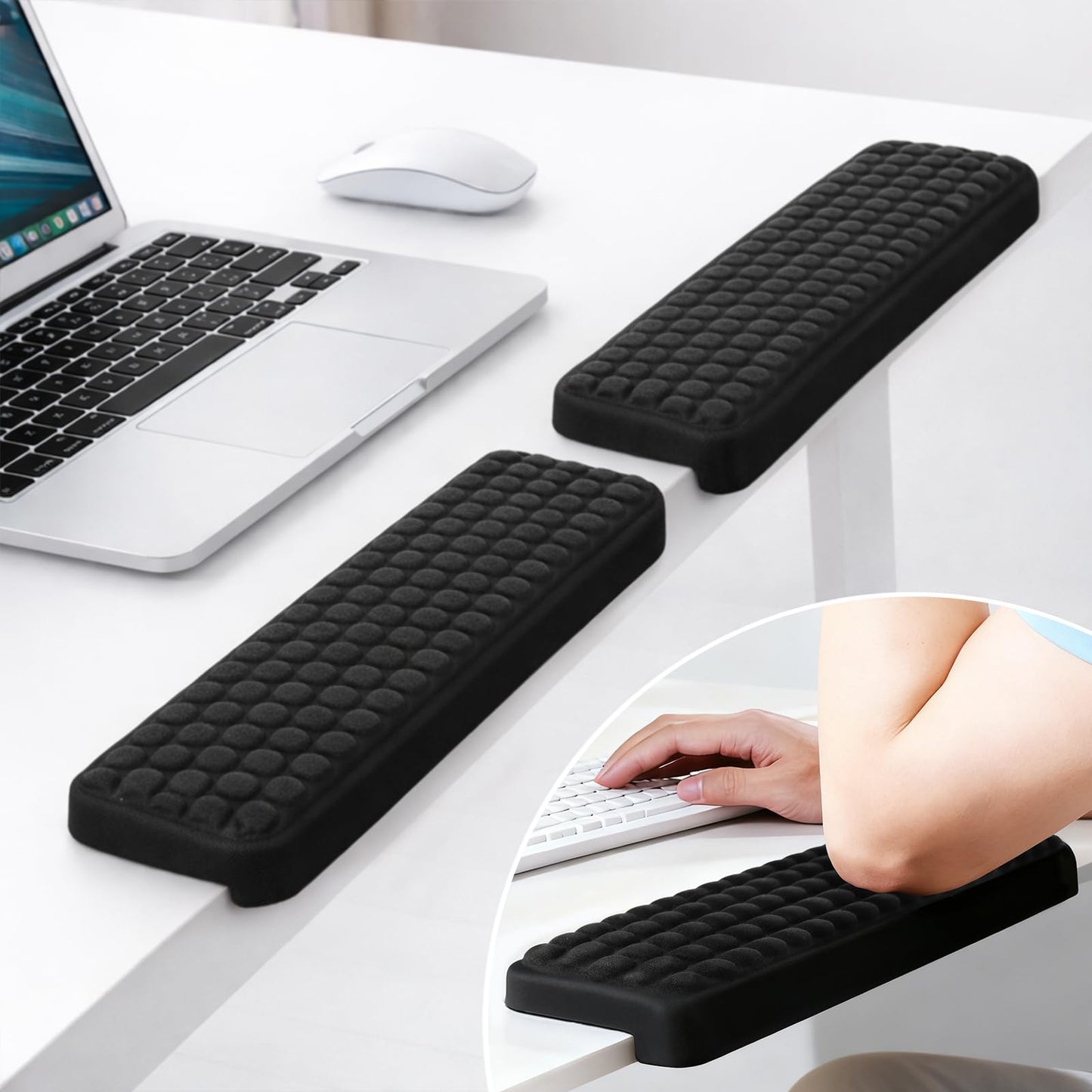 Arm Rest for Desk, 2-PCs L-Shaped Memory Foam Elbow Keyboard Wrist Pads with Non-Slip Base, Ergonomic Desk Edge Cushion & Wrist Rest for Computer Keyboard, Office and Home Use