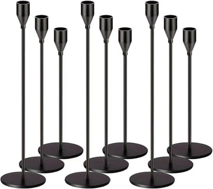 Matte Black Candlestick Holder for Taper Candles, Decorative Candle Holders Bulk Candle Stick Holders, Fits 3/4 inch Candles, Metal Taper Candle Holders for Table Centerpieces, Home Decor (Set of 9)