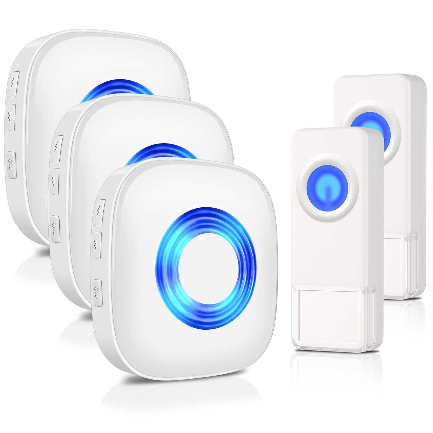 Wireless Doorbell, PHYSEN Waterproof Door bell Chime Kit Operating at 1300-ft Range 58 Adjustable Melodies 5 Volume Levels & LED Flash, Doorbell Alarm for Home/Classroom, 2 Push Buttons+4 Receivers