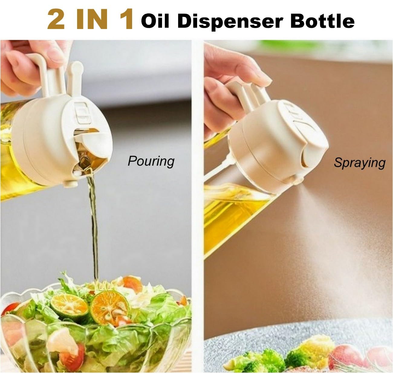 Oil Dispenser Bottle Glass Olive Oil Sprayer 2 Pcs: 2 in 1 Olive Oil Dispenser Bottle, Premium Oil Sprayer for Cooking, Glass Oil Spray Bottle for Air Fryer Salad BBQ Baking-470ml
