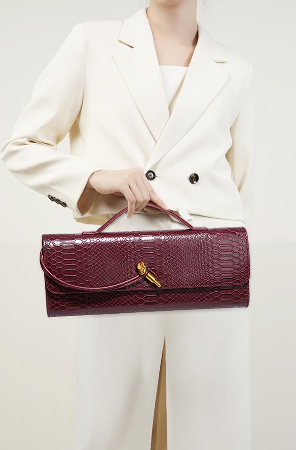 Beaguful Womens Fashion Leather Clutch Bag Crocodile Print Evening Handbag Crossbody Tote Bag Chocolate