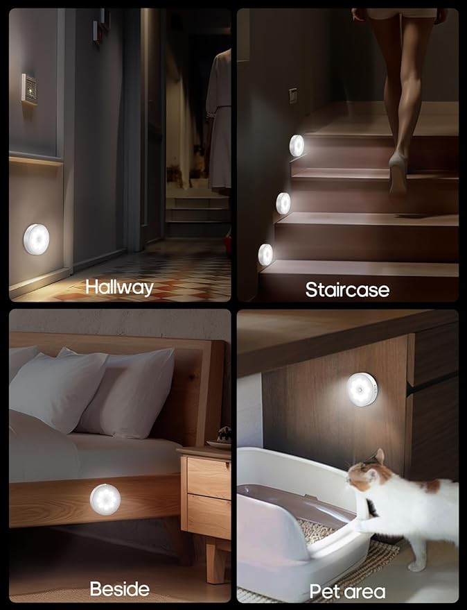 Led Under Cabinet Lighting, Motion Sensor Light Indoor, 1000mAh Puck Lights with IR Remote, Rechargeable Under Counter Lights for Kitchen,Cabinets,Closet,Stairs Indoor (6 Pack)