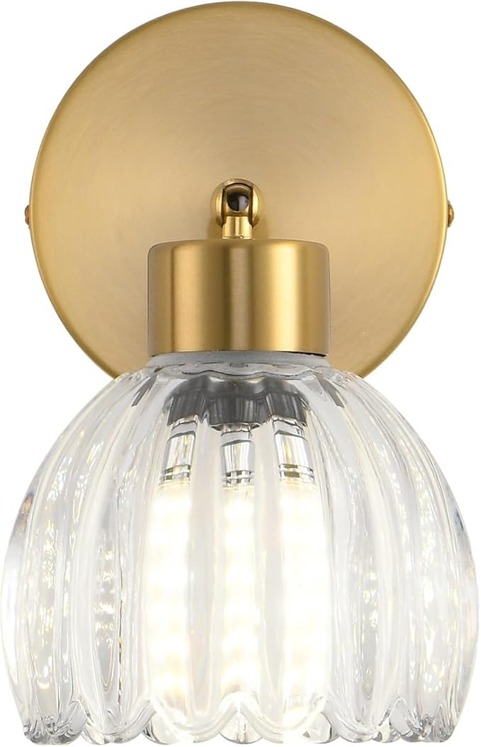 Wall Sconces Vintage Fixture Light, Vanity Lights for Bathroom, Modern Wall Light Fixtures, Metal Sconces Wall Lighting with Glass Shade, Farmhouse Wall Lamp for Bedroom Living Room