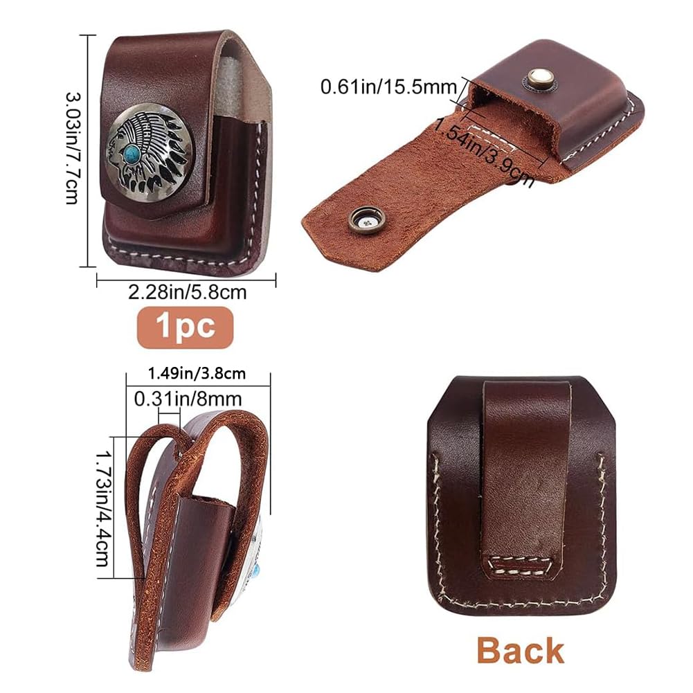 GORGECRAFT Turquoise Leather Lighter Case Holder Lighter Pouch Protective Storage with Pocket Belt Loop Full Grain Handcrafted Sheath for Belt Lighter(Coconut Brown)