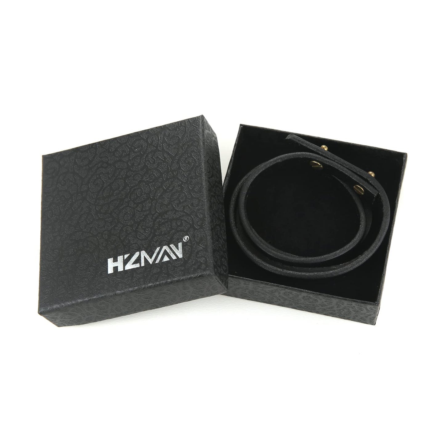 HZMAN 8.0 Inch Mens Handmade Leather Cuff Bracelet Steampunk Style leather wrap Wristband for Women Genuine Leather Bracelet (Black)