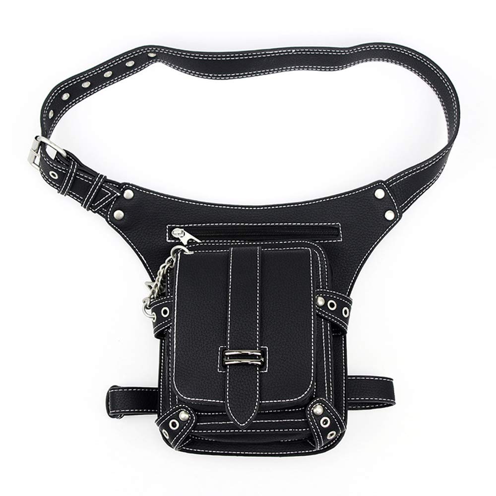 Steampunk Waist Bag Fanny Pack Fashion Gothic Leather Shoulder Crossbody Messenger Bags Thigh Leg Hip Holster Purse Travel Pouch Hiking Sport Chain Bags for Women Men