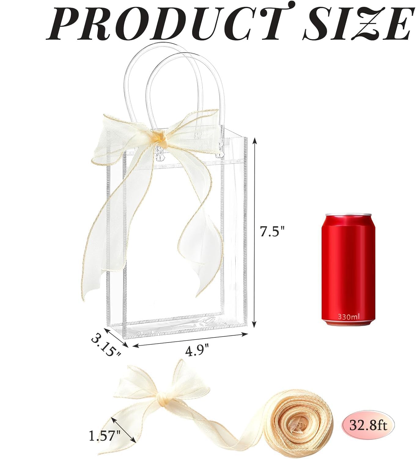 Ohuimrt Clear Plastic Gift Bags with Handles, 50 PCS, 5.9" x 7.9" x 2.8"