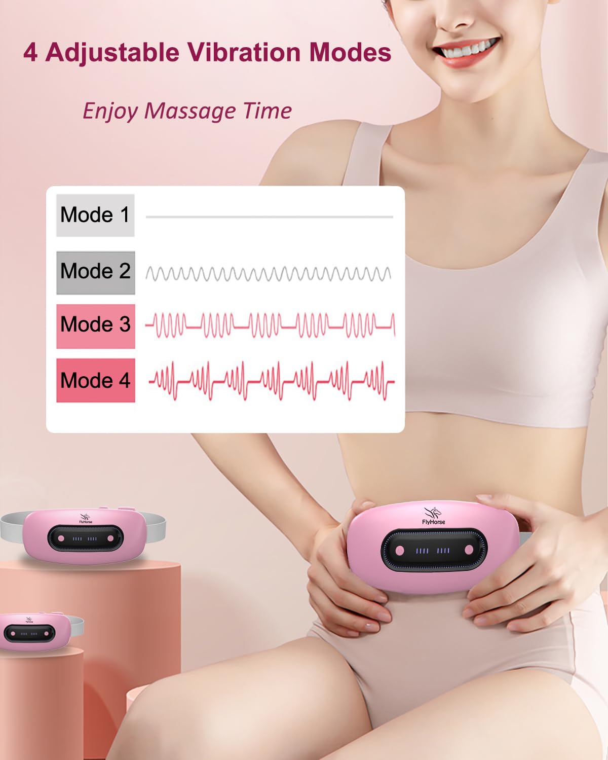 Electric Heating Pad, Portable Cordless Menstrual Heating Pad with 4 Heat Levels and 4 Massage Modes, Fast Large Heating Belly Wrap Belt for Cramps, Back Pain Relief Gifts for Women Girls Her(Black)