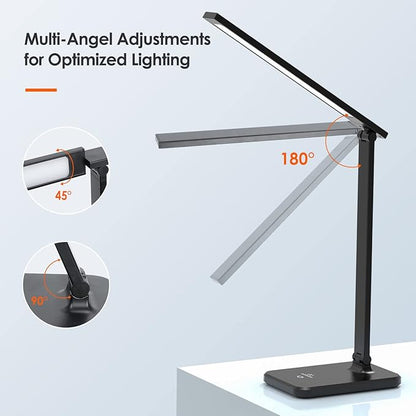 LED Desk Lamp, Eye-Caring Table Lamp with 3 Brightness Levels, Touch Control and Memory Function, Foldable Reading Lamp for Home Office Bedroom Study, 8W, 4000K, Black